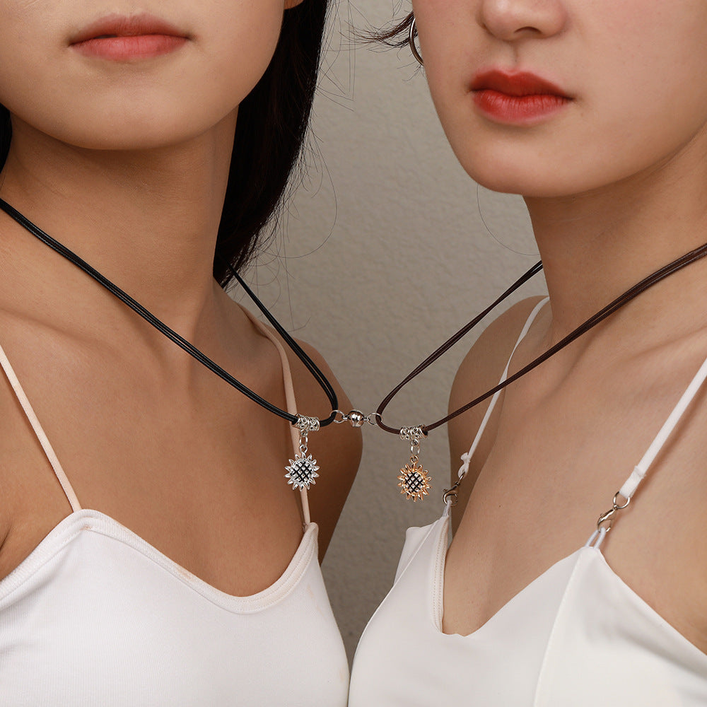 Wholesale  diamond sunflower  magnetic necklace suit