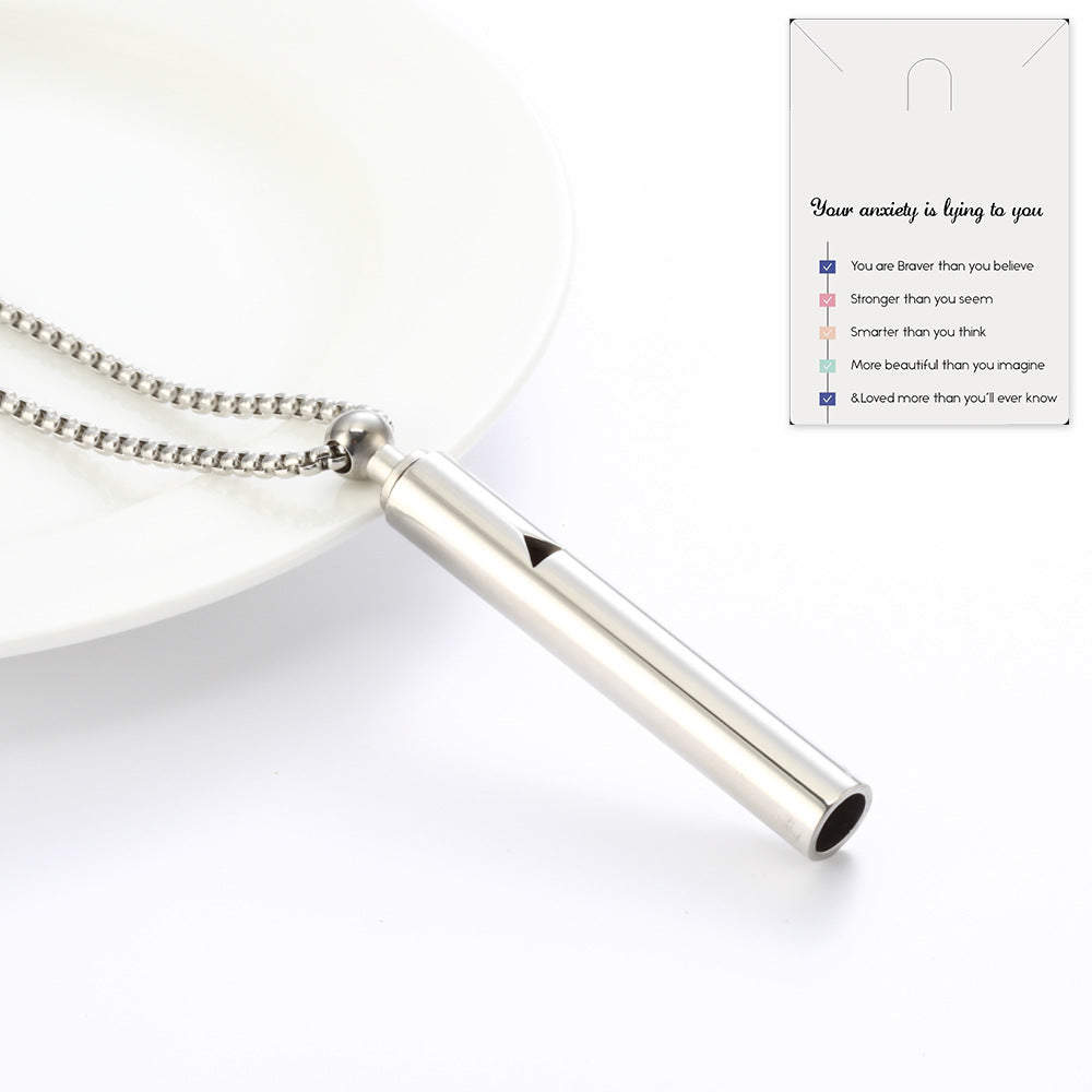 Wholesale Yoga Meditation Stress Relief Whistle Stainless Steel Necklace ACC-NE-QinShi005