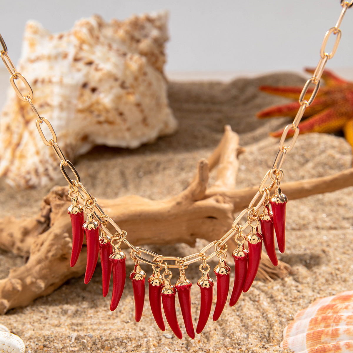 Wholesale  creative red pepper pendant alloy hollow metal necklace