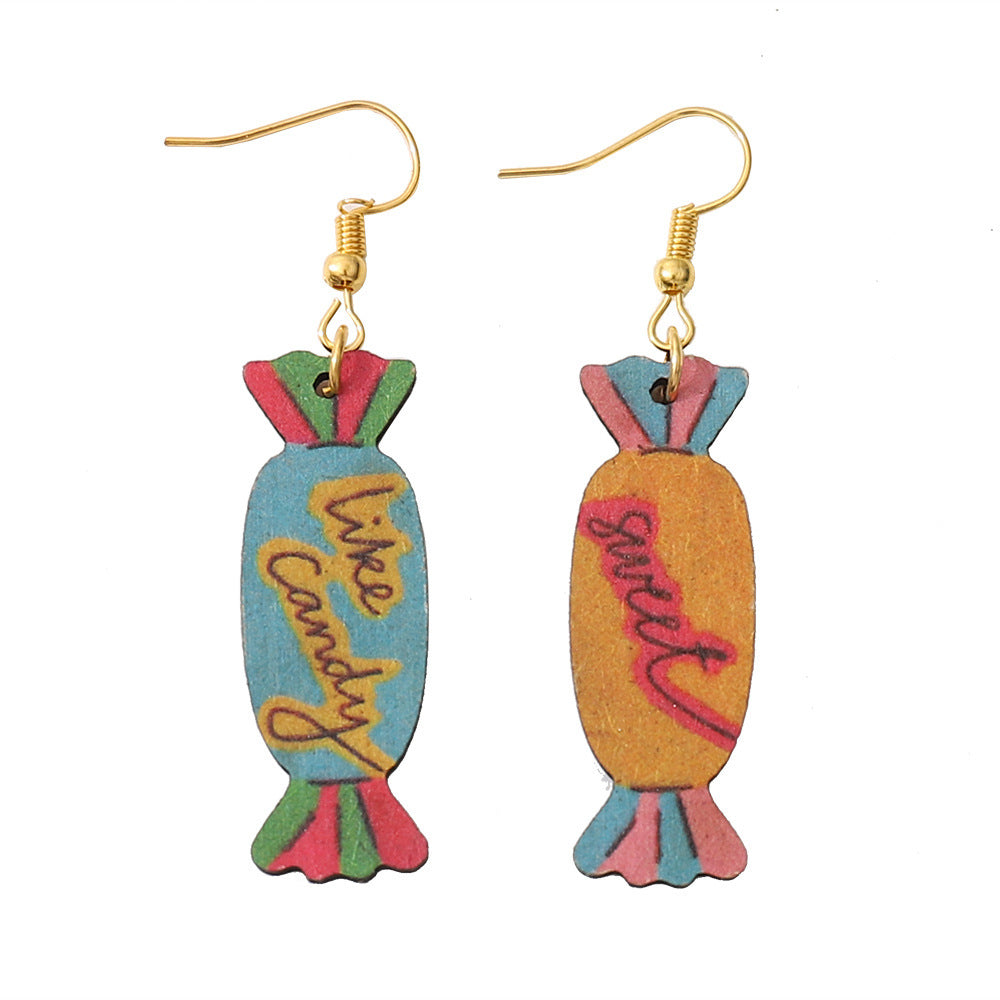 Wholesale Valentine's Day Candy Double Sided Wood Earrings ACC-ES-ChuLian048