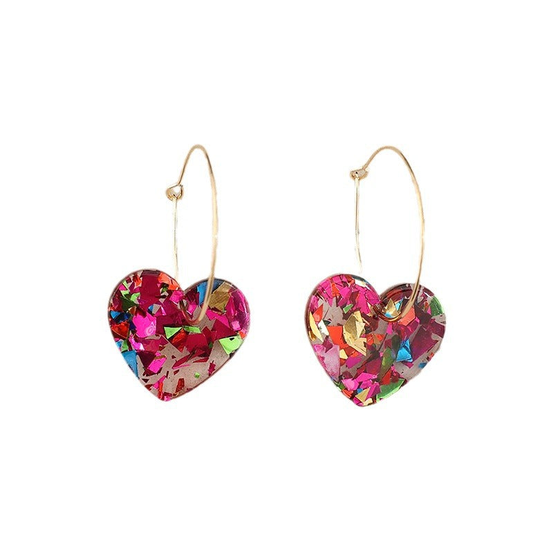 Wholesale Transparent Pink Heart Sequined Earrings For Women Trendy Valentine S Day Jewelry Accessory Casual Party Gift
