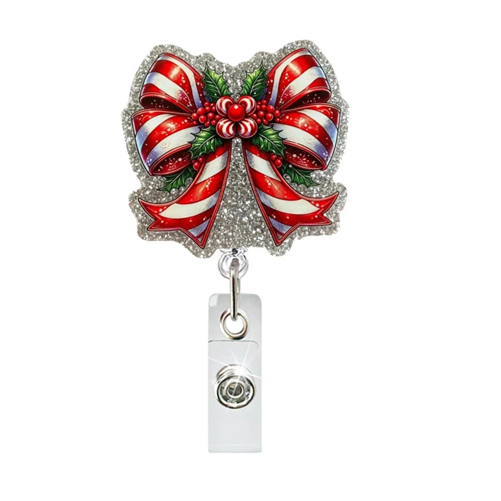 Wholesale Christmas Tree Holiday Glitter Badge Clip Retractable Keychain ACC-KC-LingYu014