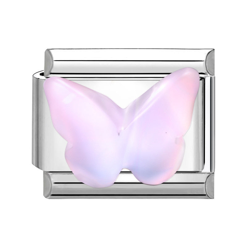 Wholesale Fashion Titanium Steel DIY Italian Charms Bracelet With UV Resin Angel Butterfly Design Boutique Jewelry Accessory