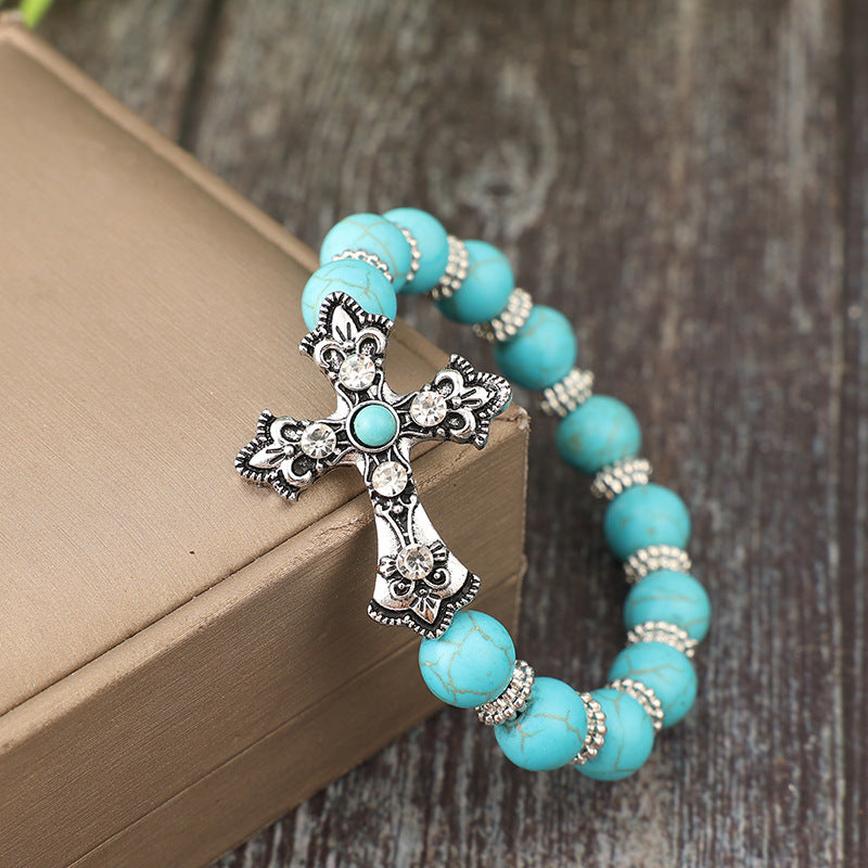 Wholesale Alloy Electroplated Vintage Carved Cross Bracelet Retro Cowboy Style Women' s Jewelry Boutique Resale