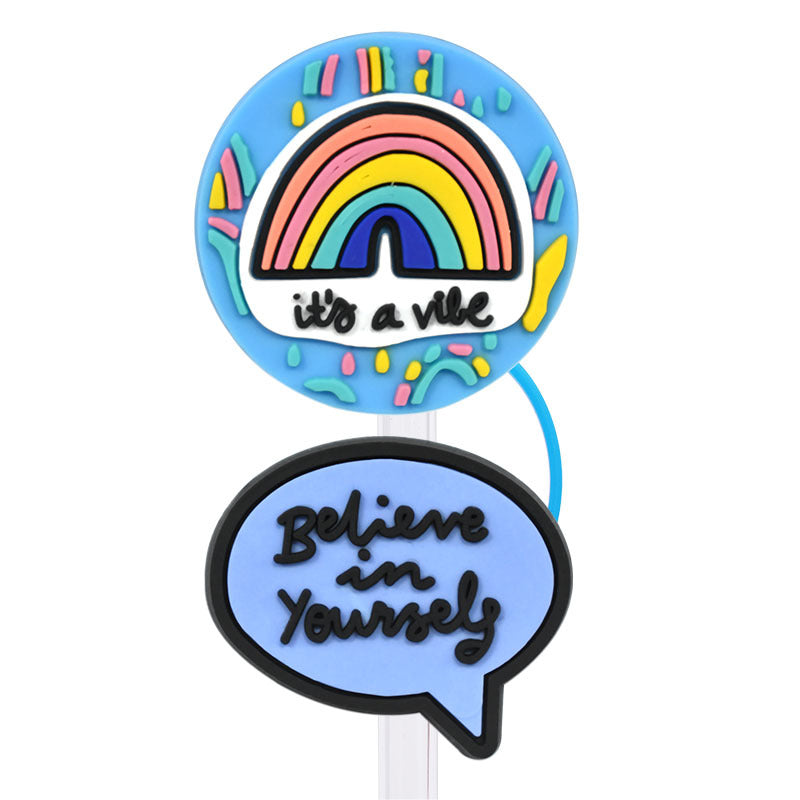 Wholesale Random 100pcs Cartoon English Straw Cover 10MM Straw Tube Cap