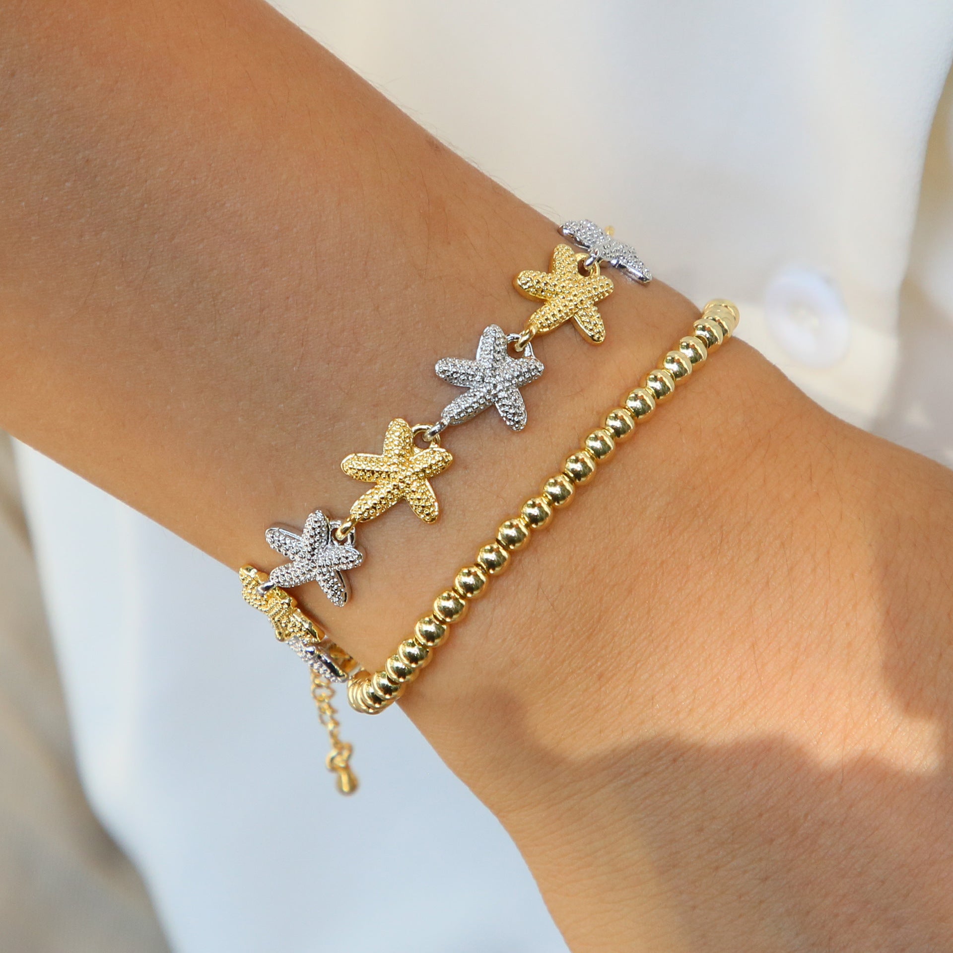 Wholesale Brass two-tone electroplated beach conch starfish shell bracelet