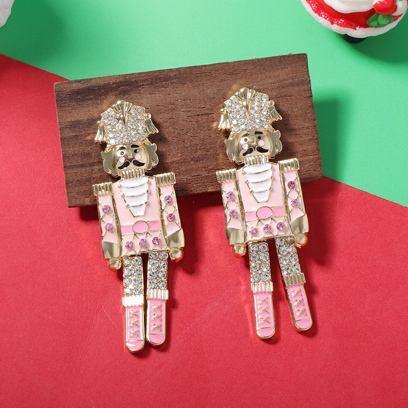 Wholesale Christmas inlaid zircon cartoon king and princess drop oil alloy earrings