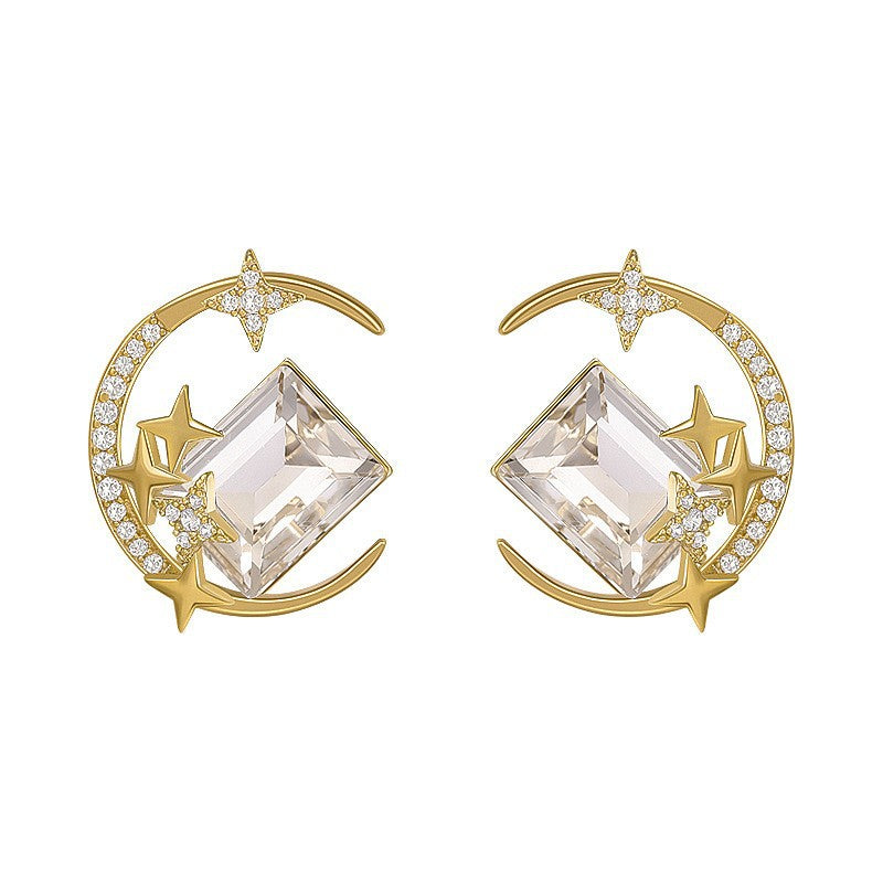 Wholesale s925 silver needle star moon diamond stud earrings