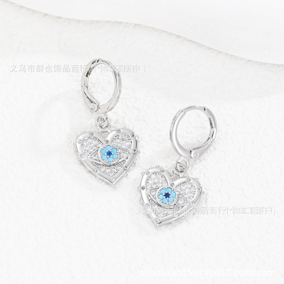 Wholesale Devil' s Eye Heart Earring and Necklace Set Gold Copper Zircon Fashion Jewelry Accessory Gift