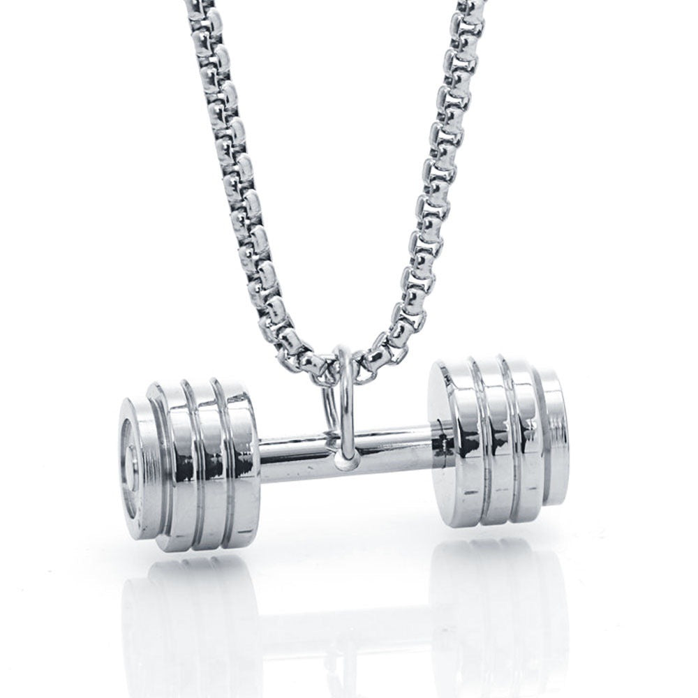 Wholesale Electroplated Zinc Alloy Fitness Dumbbell Pendant Necklace Men' s Weightlifting Sports Jewelry Accessory