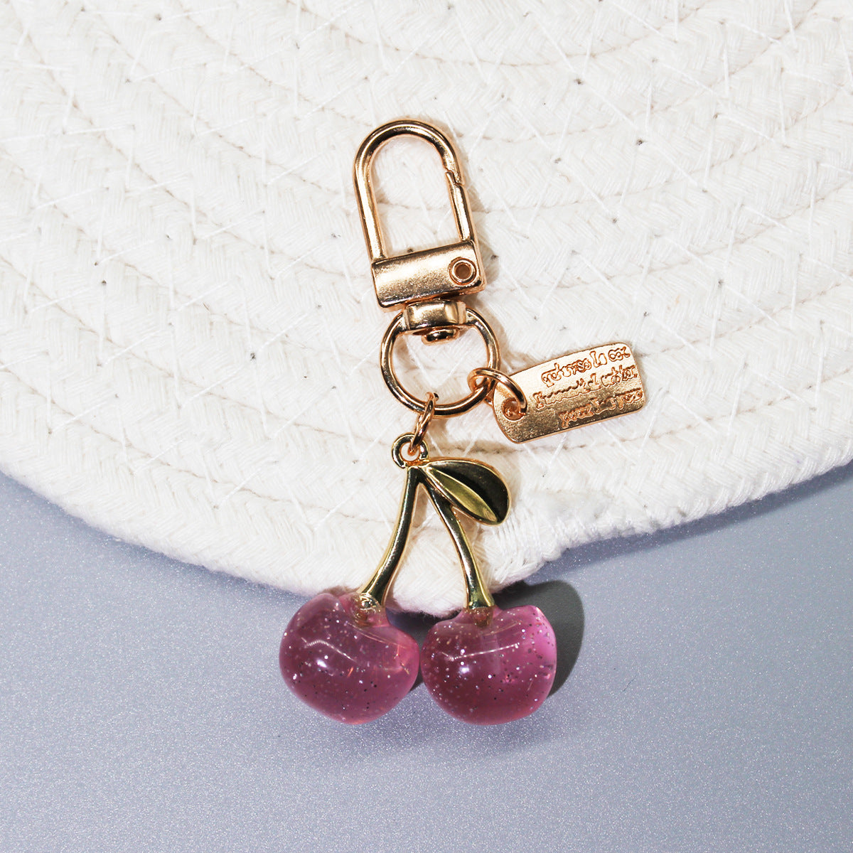 Wholesale  Golden Leaf Cherry Fruit Keychain Small Accessory Bag Decoration Phone Charm Zinc Alloy