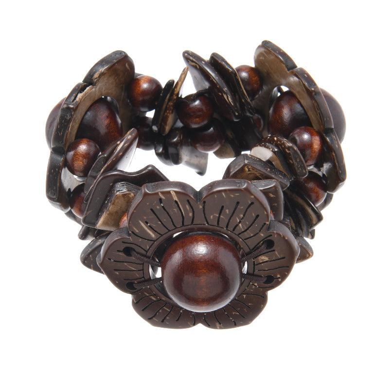 Wholesale Bohemian Retro nut Shell Bracelet Niche Stylish Ethnic Style Brown Coffee Beaded Bracelet Holiday Style Women' s Bracelet