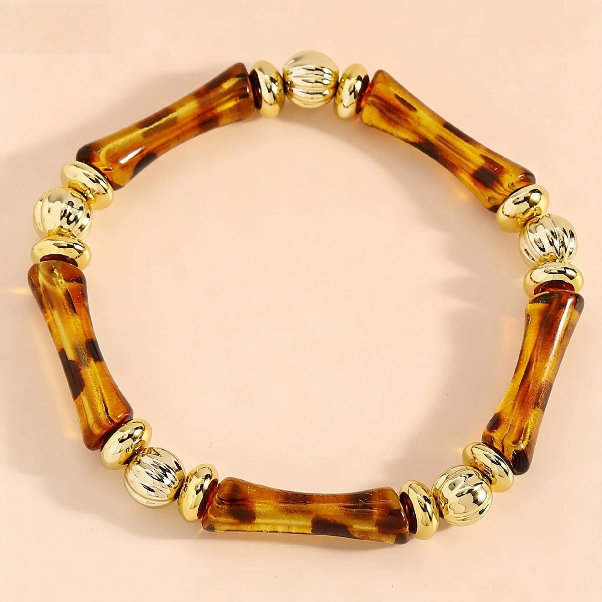 Wholesale Amber Resin Beaded Bracelet Bangle Set For Women Geometric Design Stretch Band Chic Jewelry Accessory
