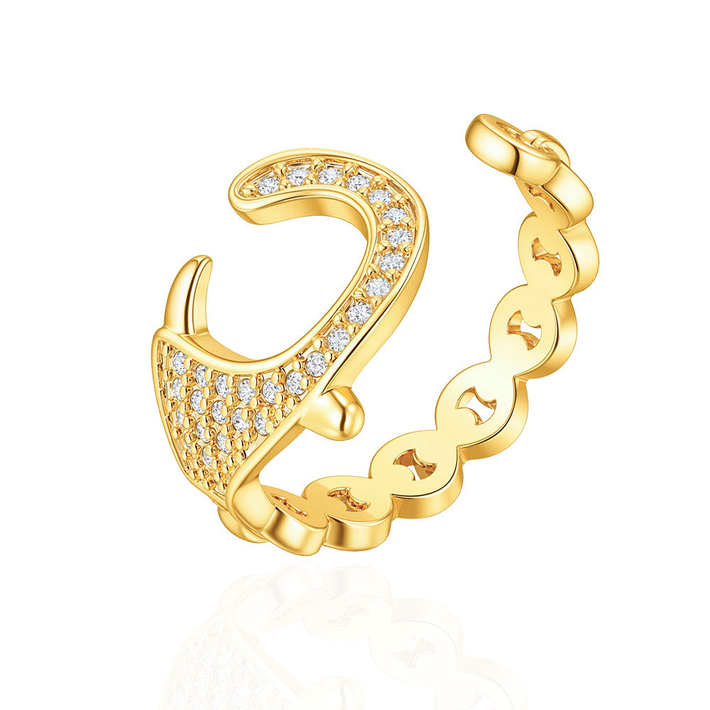 Wholesale Gold Tone Adjustable Open Ring With Zircon Heart Minimalist Korean Style Jewelry Everyday Gift Fashion Accessory