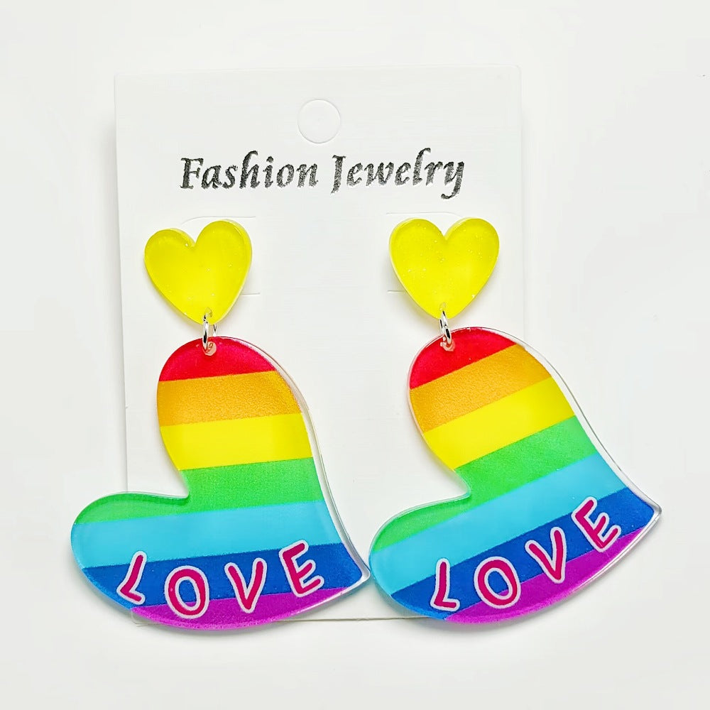 Wholesale Mother's Day Love Letters Heart Shape Acrylic Sheet Earrings ACC-ES-Qiyu008