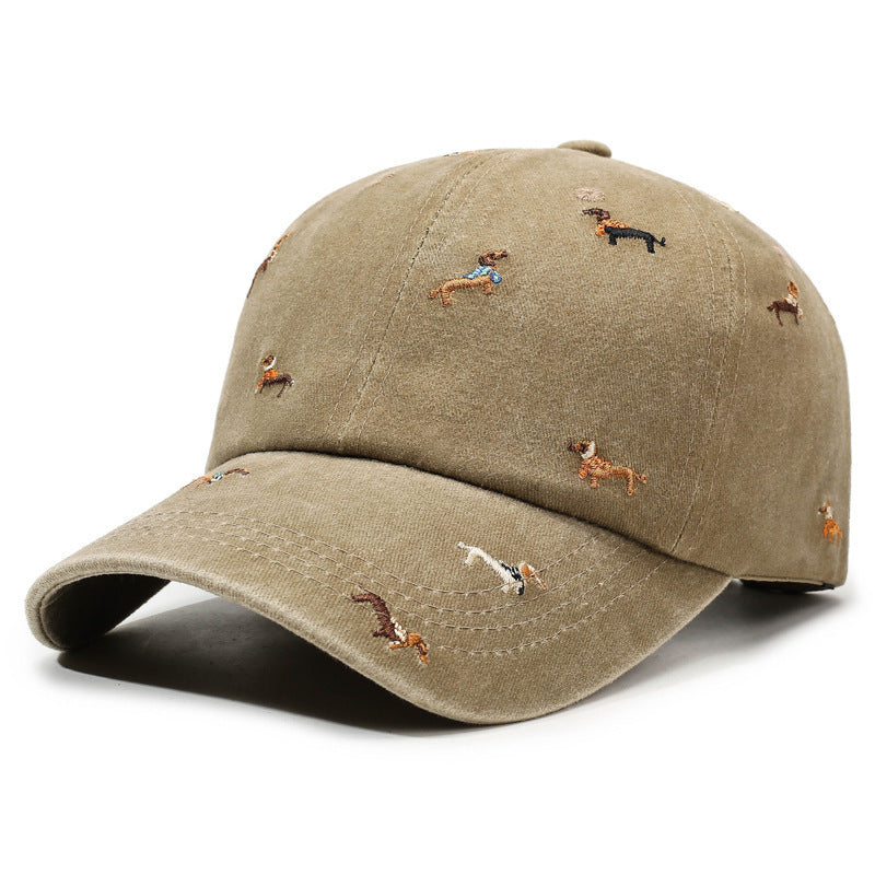 Wholesale Retro Puppy Embroidery Baseball Cap Washed Curved Brim Adjustable Street Fashion Cap