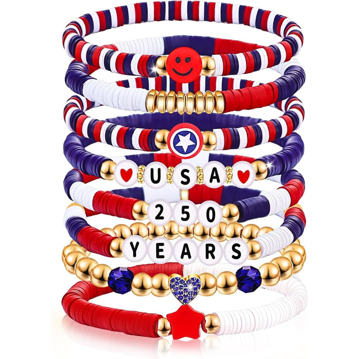 Wholesale Independence Day Women' s Bracelet 8 Clay Bead bracelet Layered Bracelet Set
