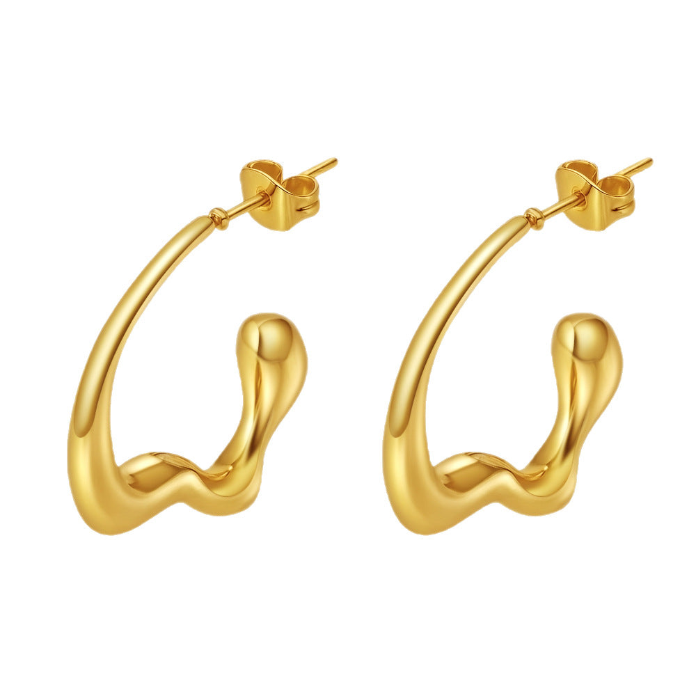 Wholesale Fashionable Irregular C-Shaped Stainless Steel Earrings 18K Gold Plated Boutique Resale