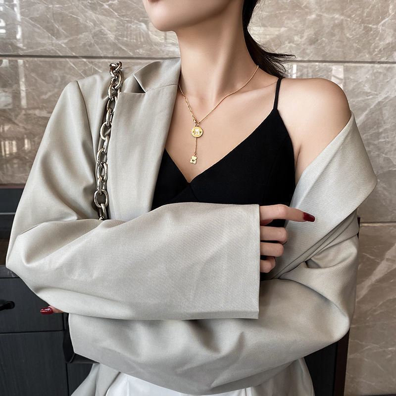 Wholesale Bear Double Pendant Temperament Titanium Steel Necklace ACC-NE-Liyan002