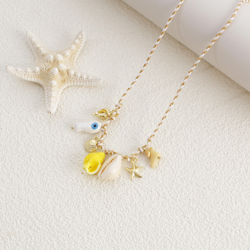 Wholesale  Summer Sea Wind Starfish Pearl Love Pendant Necklace