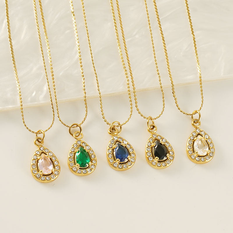 Wholesale Double Layer Diamond Encrusted Titanium Steel Square Zircon Necklace Stainless Steel Clavicle Chain ACC-NE-ZhongXin003