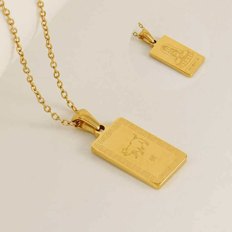 Wholesale Stainless Steel Zodiac Necklace with 18K Gold Plated Square Pendant ACC-NE-ZhongYao002