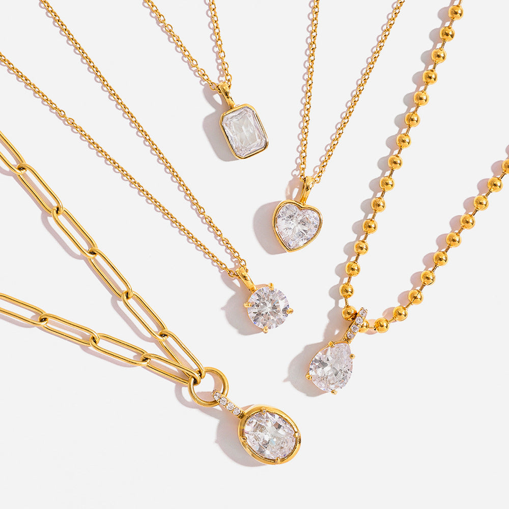 Wholesale Old Money Style Stainless Steel Zircon Clavicle Necklace Fashion Jewelry Accessory Gift