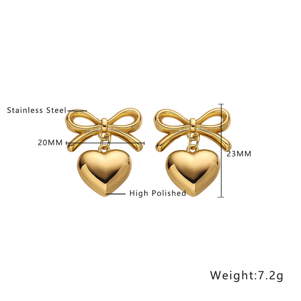 Wholesale Jewelry Love Bow Pearl Titanium Steel Earrings ACCVIP-ES-DaLang002
