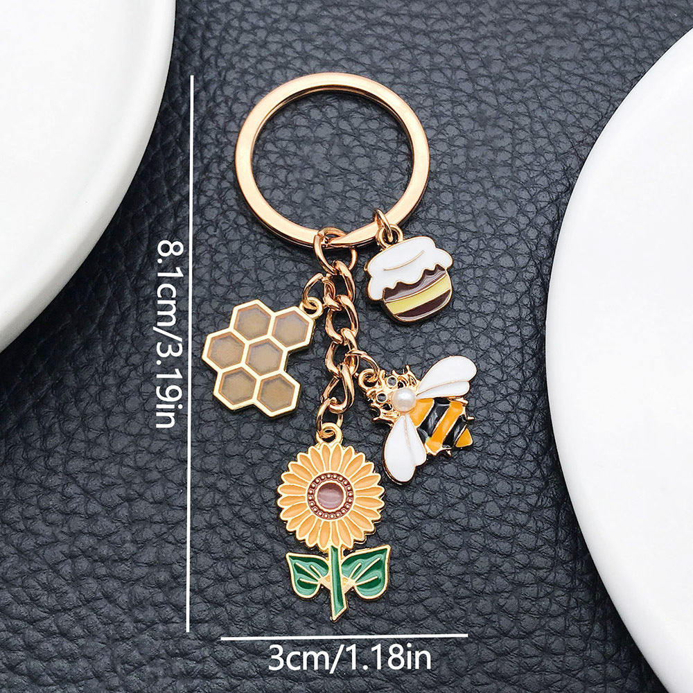 Wholesale Oil Drop Sunflower Beehive Honey Jar Bee Keychain ACC-KC-Luneng004