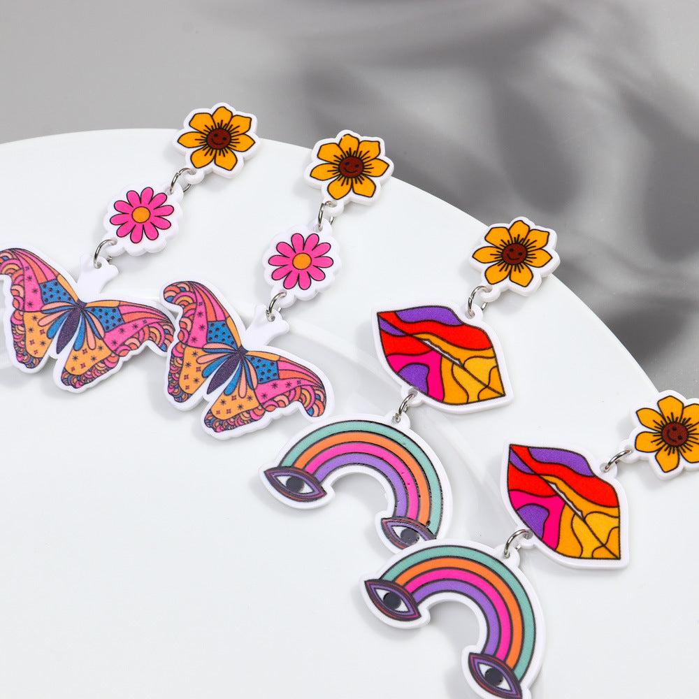 Wholesale Colorful Butterfly Sunflower Rainbow Acrylic Earrings ACC-ES-ChouD005