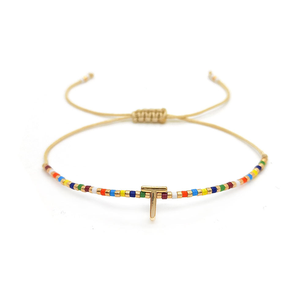 Wholesale Diy Beaded Woven Colorful Miyuki Rice Beads Beaded Alphabet Bracelet ACC-BT-Qiqi019