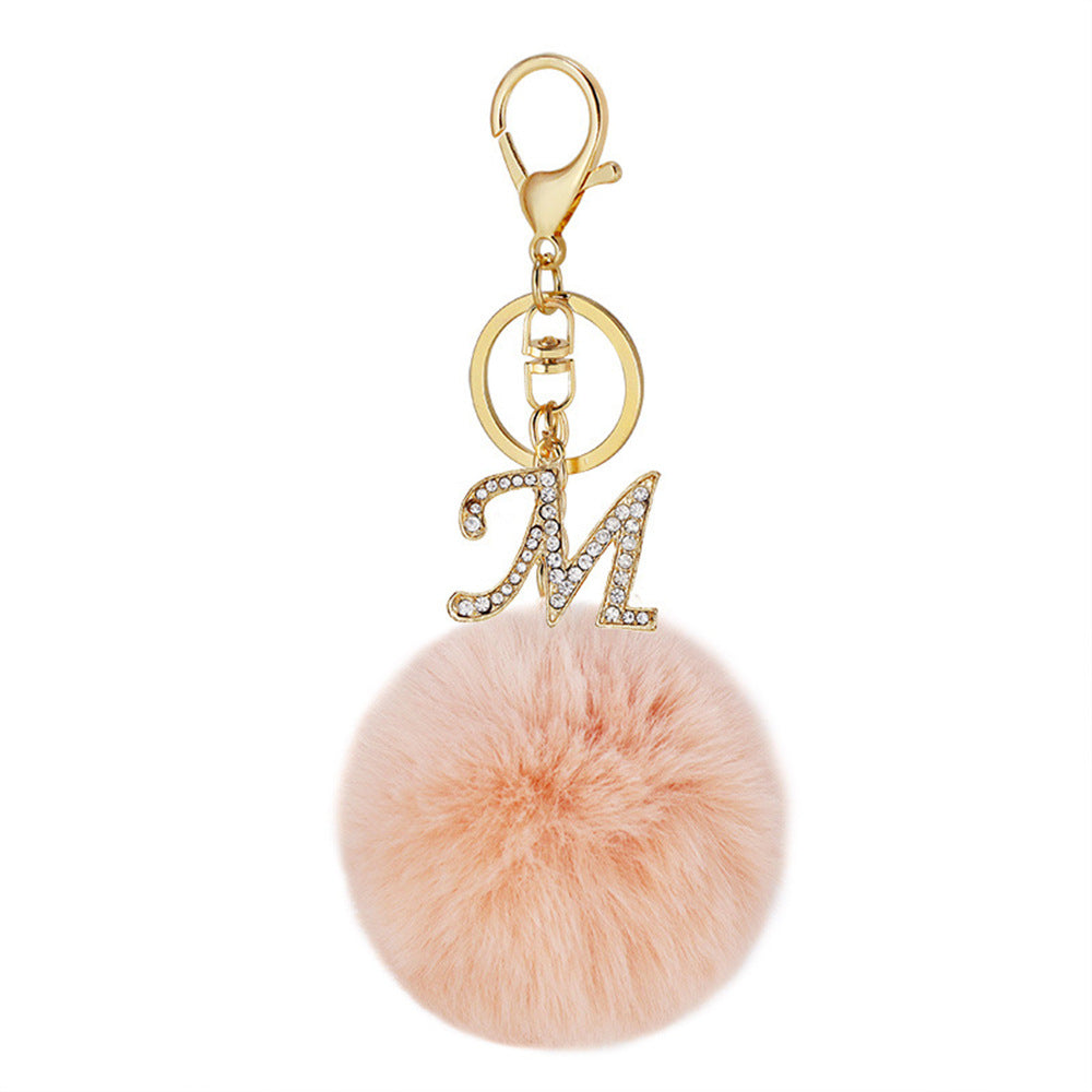 Wholesale Fur Ball Rhinestone Alloy Letter Keychain ACC-KC-YuanFei005