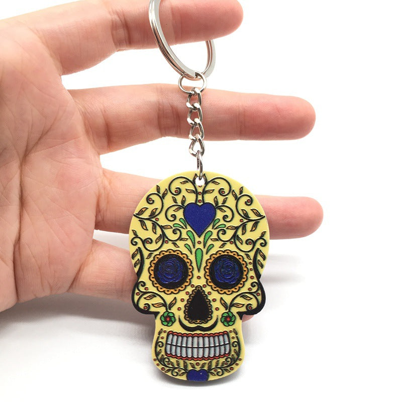 Wholesale Halloween Colorful Embossed Acrylic Skull Keychains ACC-KC-Yiyan003