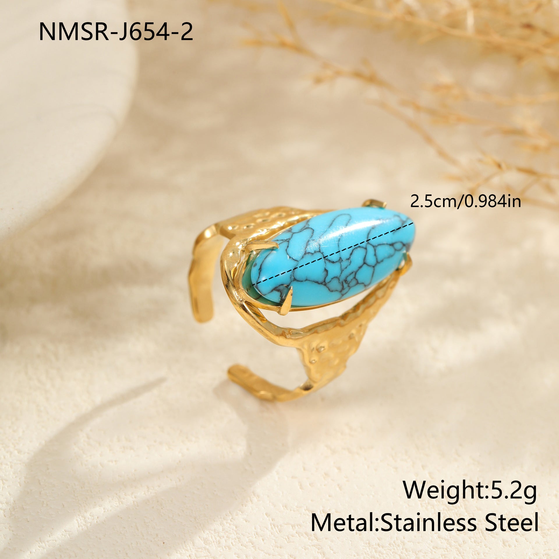 Wholesale Stainless Steel Western Style Turquoise Adjustable Ring