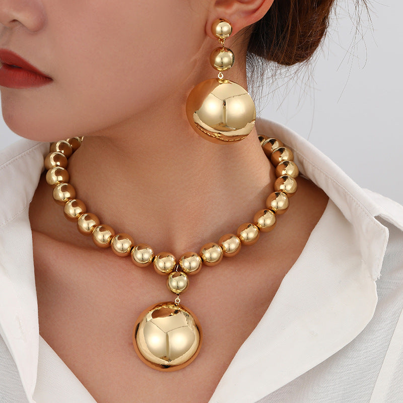 Wholesale  Big Bead Punk Collar Collar Chain Geometric Beads Beaded Necklace
