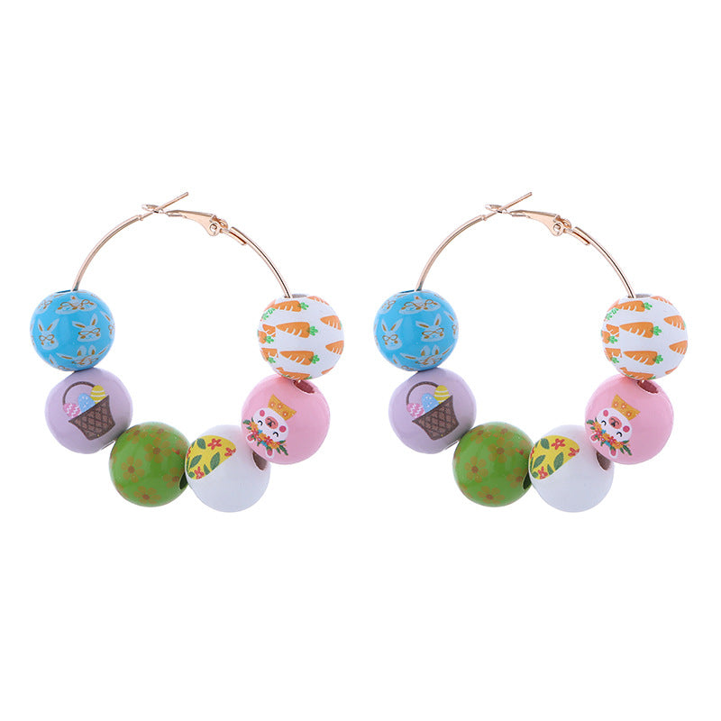 Wholesale Easter Bunny Carrot Egg Flower Basket Wooden Beaded Large Earrings