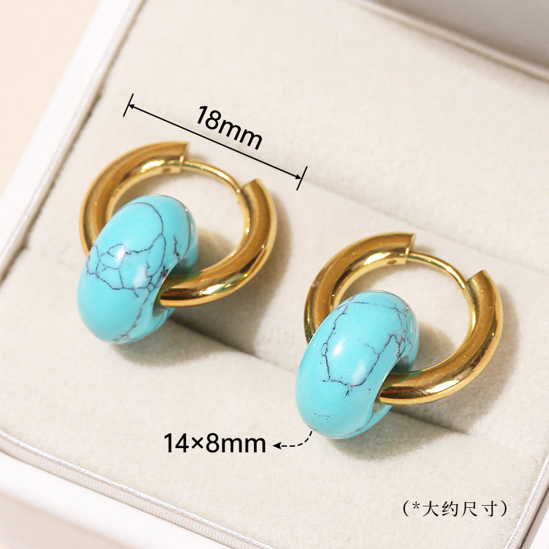 Wholesale  natural crystal agate abacus beads titanium steel gold-plated earrings