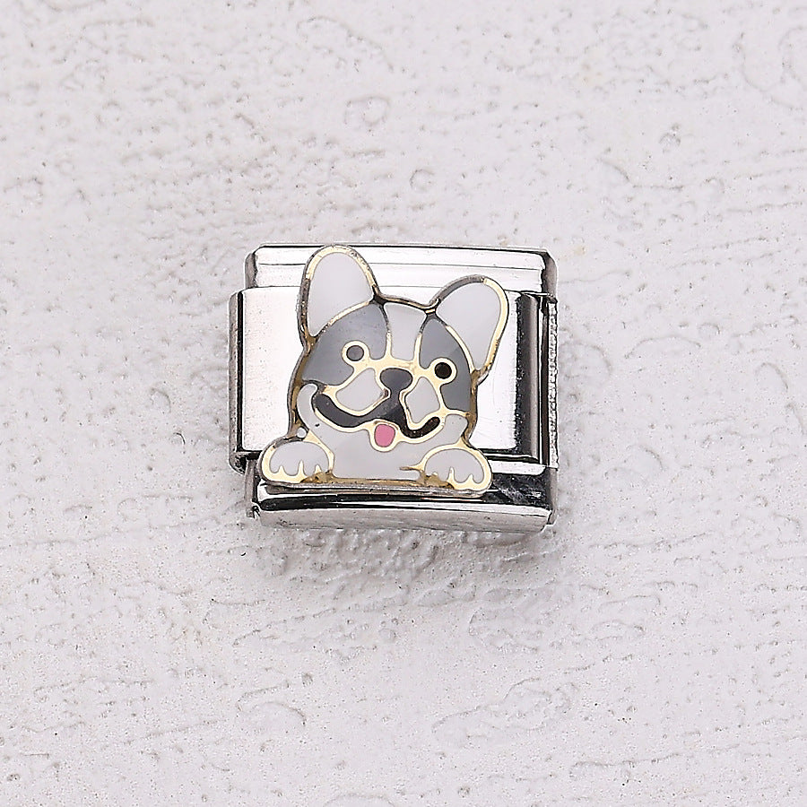 Wholesale 10pcs Italian Charm Bracelet 9mm DIY Splicing Cartoon Bear Pet Dog Stainless Steel Composable Bracelet
