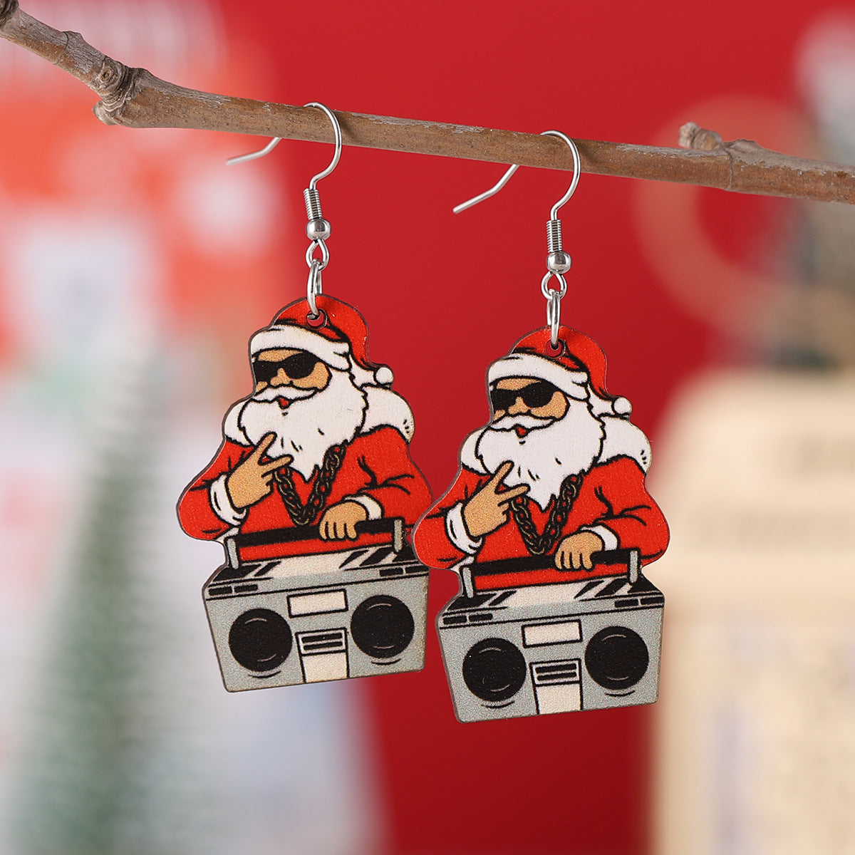 Wholesale Christmas Santa Pendant Earrings Wooden Double-sided Earrings