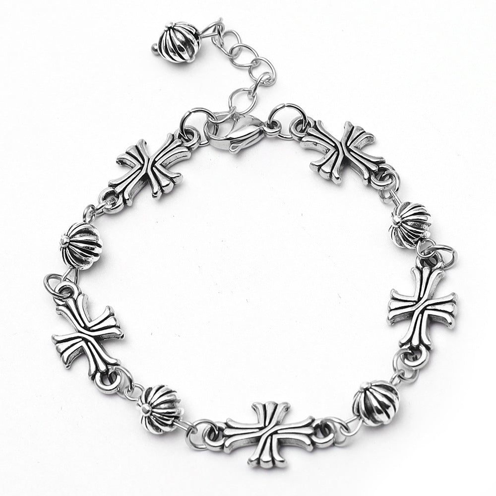 Wholesale Retro Cross Pendant Flower Bead Bracelet Unisex Couple Street Fashion Jewelry Accessory