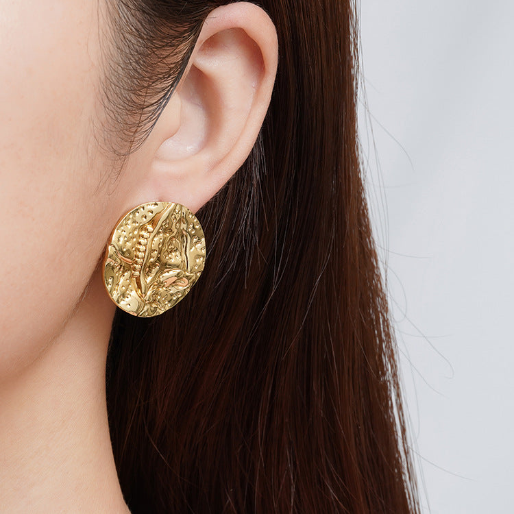 Wholesale Round Concave Stainless Steel Earrings 18K Gold Earrings