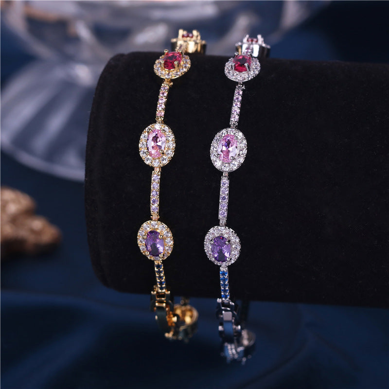 Wholesale Creative Bracelet Simple Copper Zircon Rainbow Bracelet