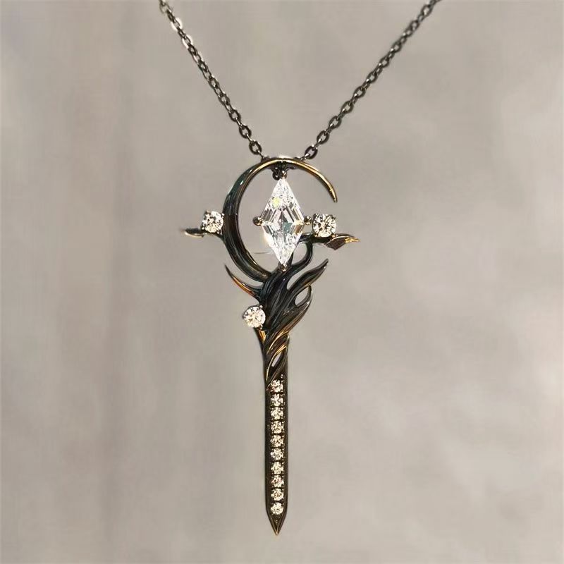 Wholesale Creative Geometric Flame Diamond Sword Clavicle Chain