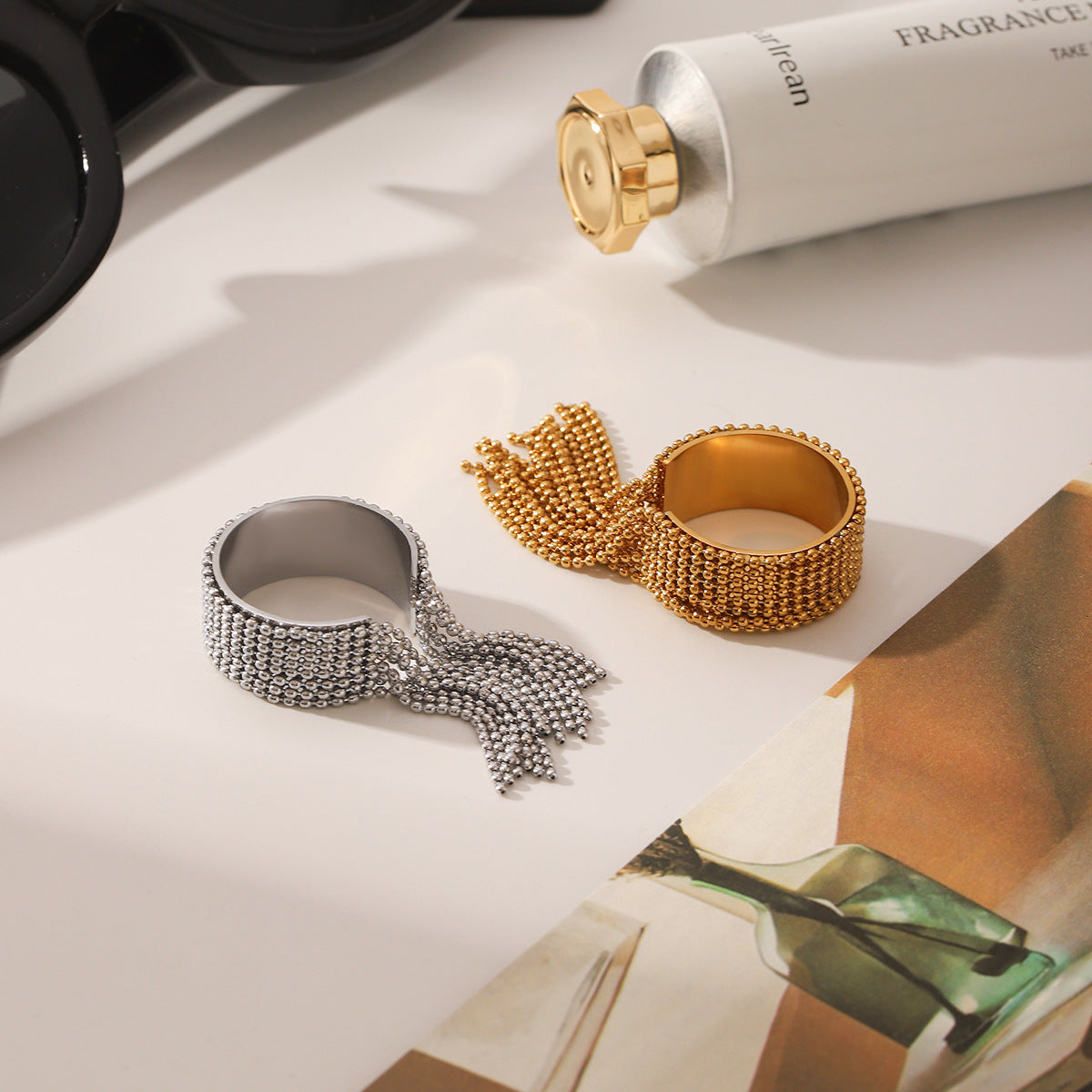Wholesale Stainless Steel Gold Plated Tassel Open Ring