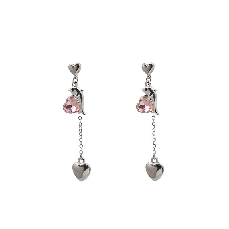 Wholesale Silver Needle Pink Rabbit Dolphin Heart Earrings ACC-ES-MDD093