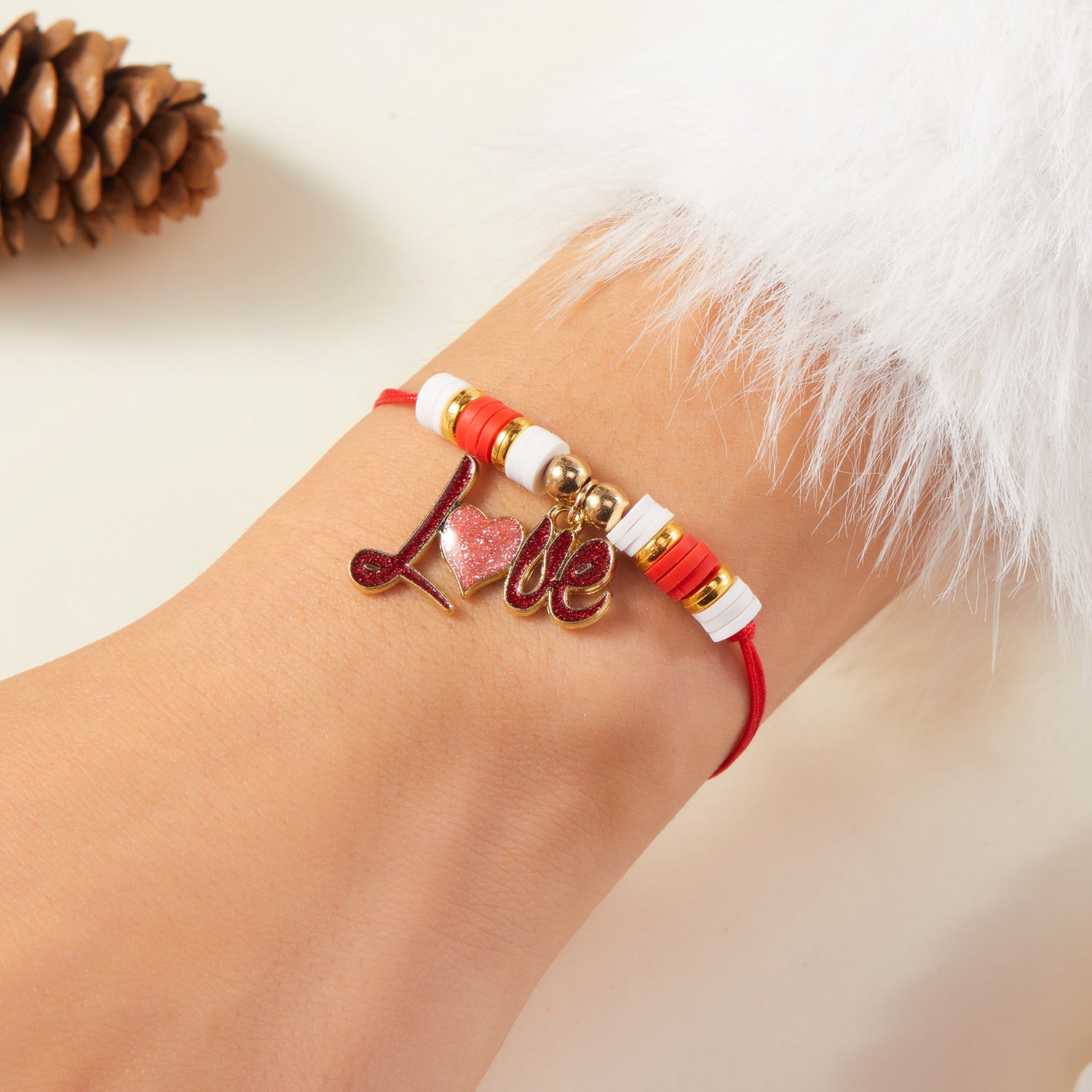 Wholesale Valentine' s Day  Pink Envelope Love Pendant Letter Love Braided Adjustable Bracelet