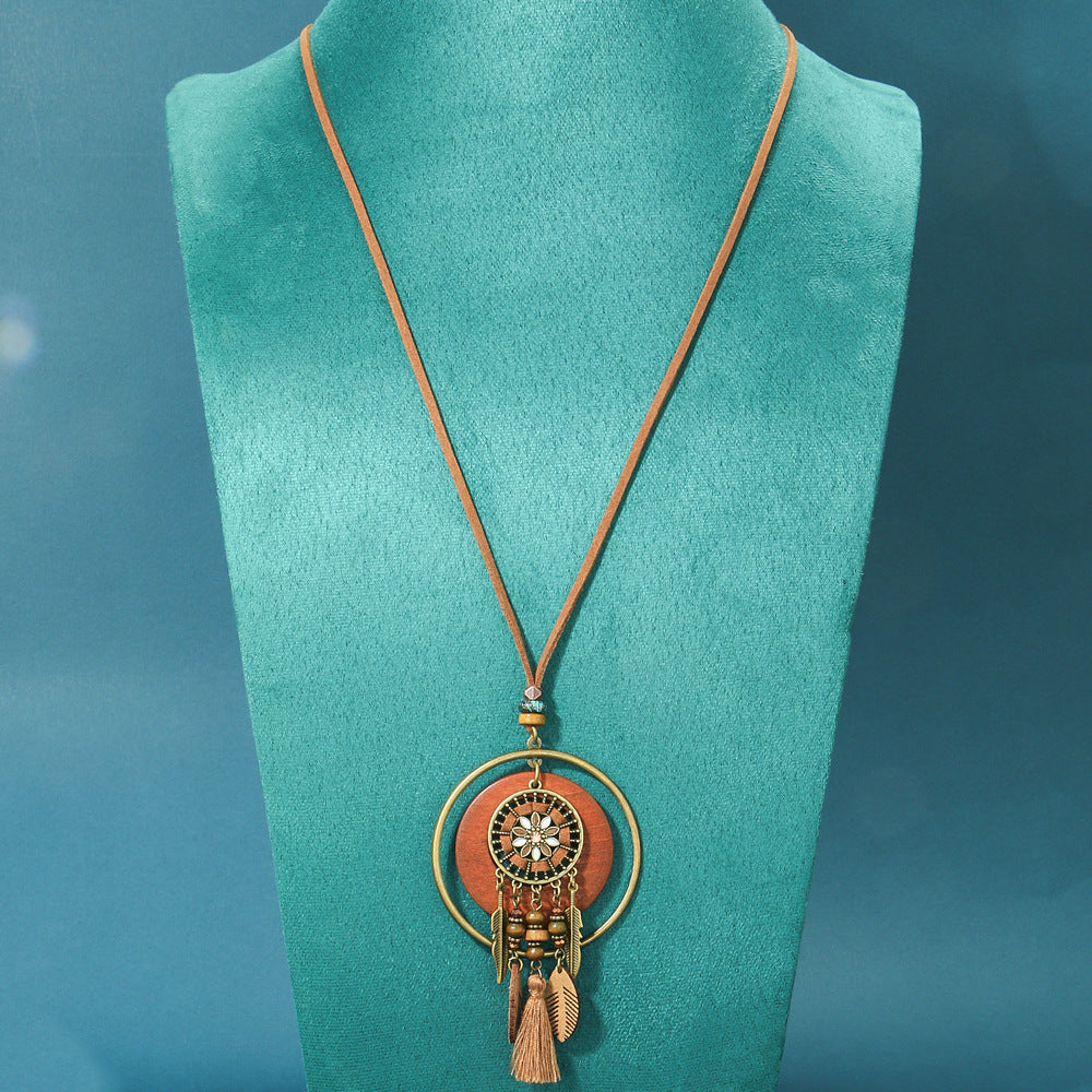 Wholesale Zinc Alloy Bohemian Ethnic Style Long Necklace with Wooden Tassel