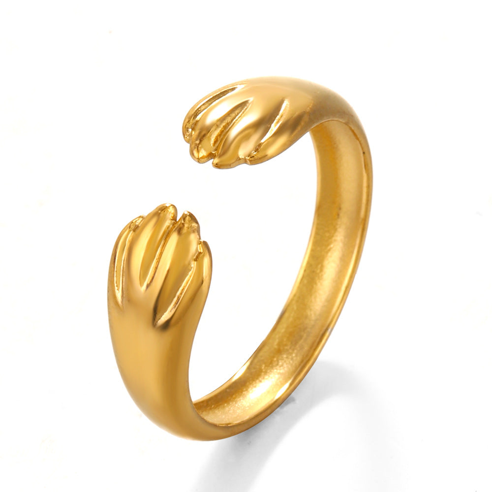 Wholesale Gold-Plated Stainless Steel Hip-Hop Retro Adjustable Ring Boutique Resale