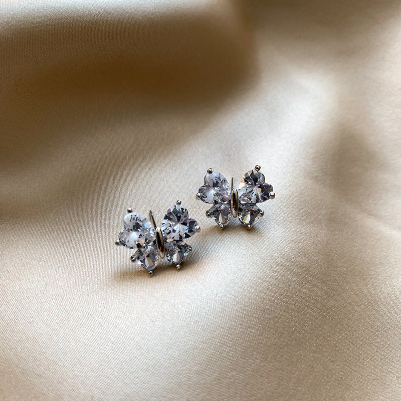 Wholesale  Zircon Heart Butterfly Earrings