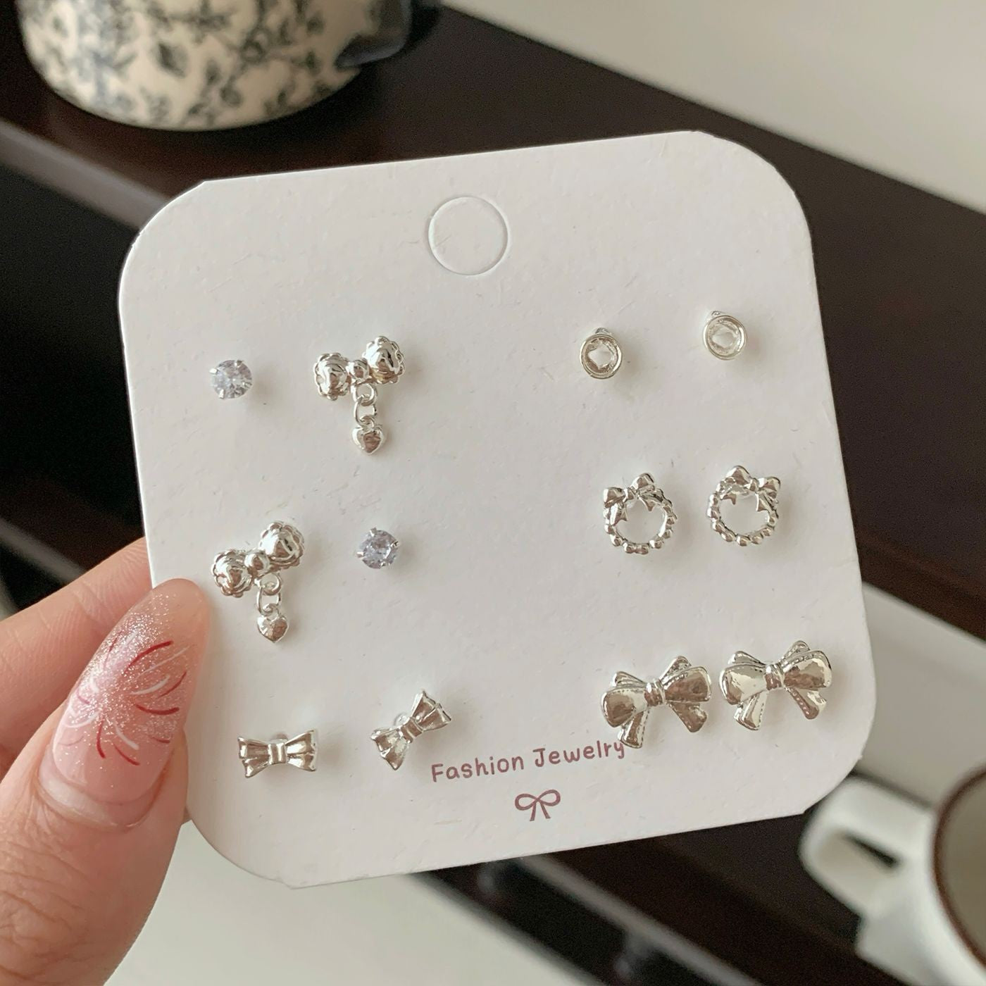 Wholesale Autumn Colorful Butterfly Flower Pearl Earring Set Silver Needle Small Sweet Earrings